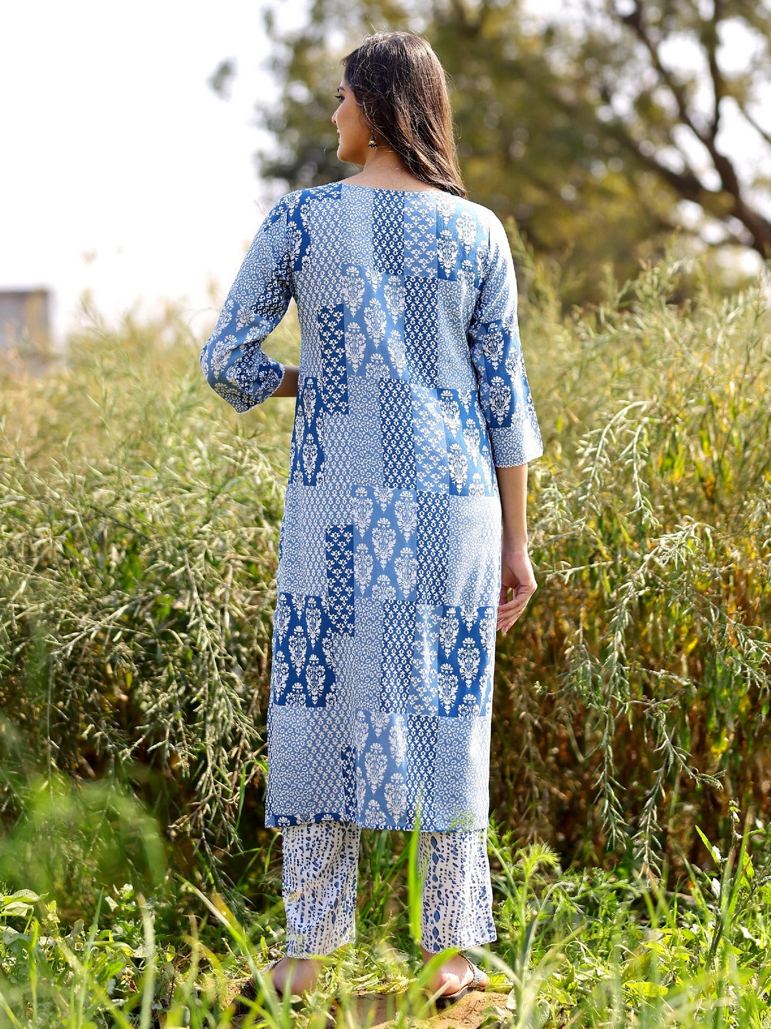 Embroidered Viscose Rayon 3/4 Sleeve Kurta And Trouser Set