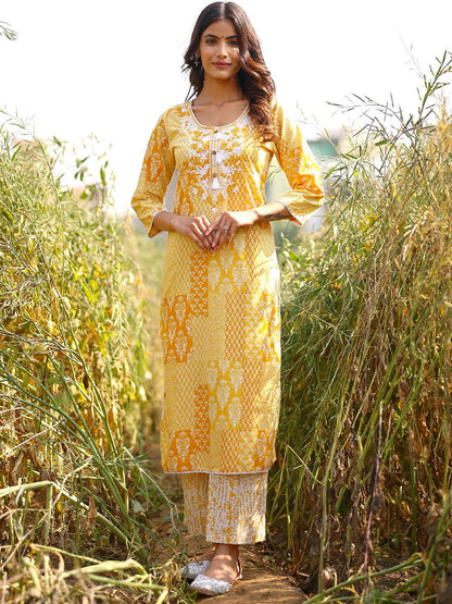 Embroidered Viscose Rayon 3/4 Sleeve Kurta And Trouser Set