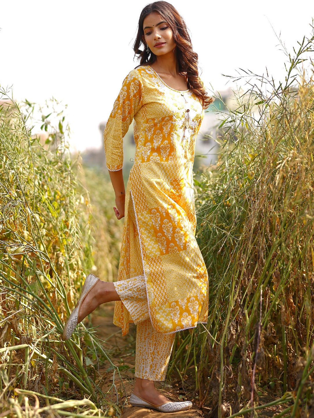 Embroidered Viscose Rayon 3/4 Sleeve Kurta And Trouser Set