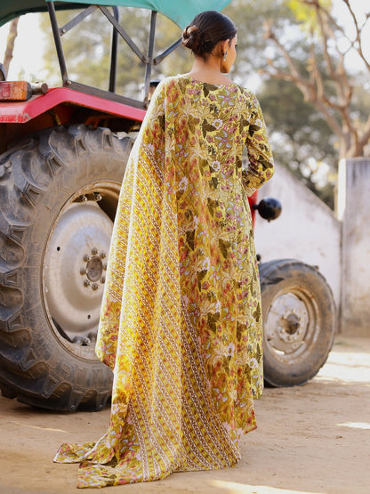 Printed Pure Cotton 3/4 Sleeve Kurta And Trouser Set With Dupatta