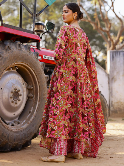 Printed Pure Cotton 3/4 Sleeve Kurta And Trouser Set With Dupatta