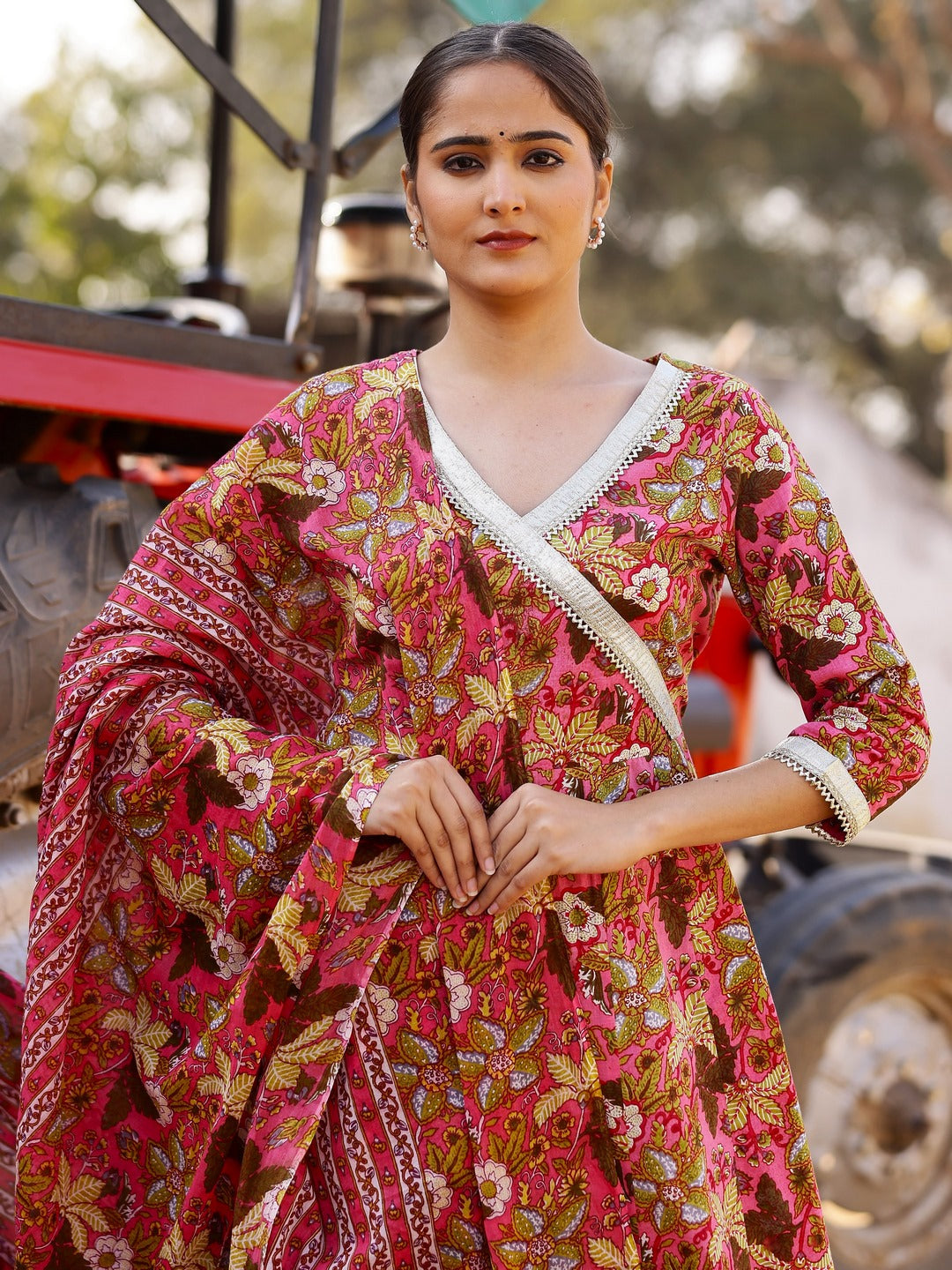 Printed Pure Cotton 3/4 Sleeve Kurta And Trouser Set With Dupatta