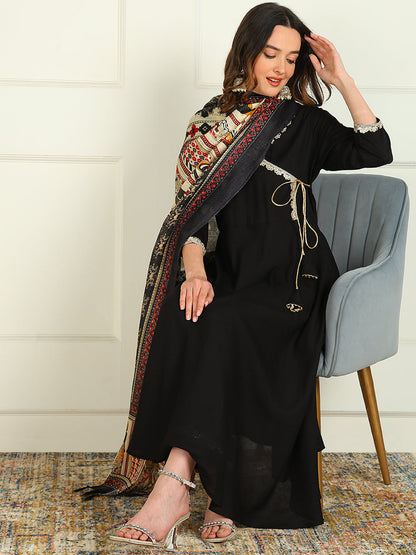 Solid Viscose Rayon 3/4 Sleeve Kurta And Palazzo Set With Dupatta