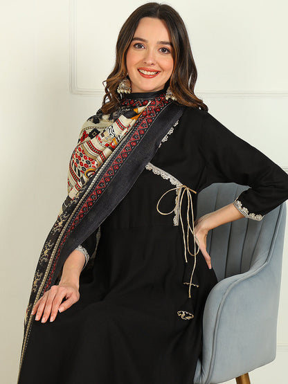 Solid Viscose Rayon 3/4 Sleeve Kurta And Palazzo Set With Dupatta