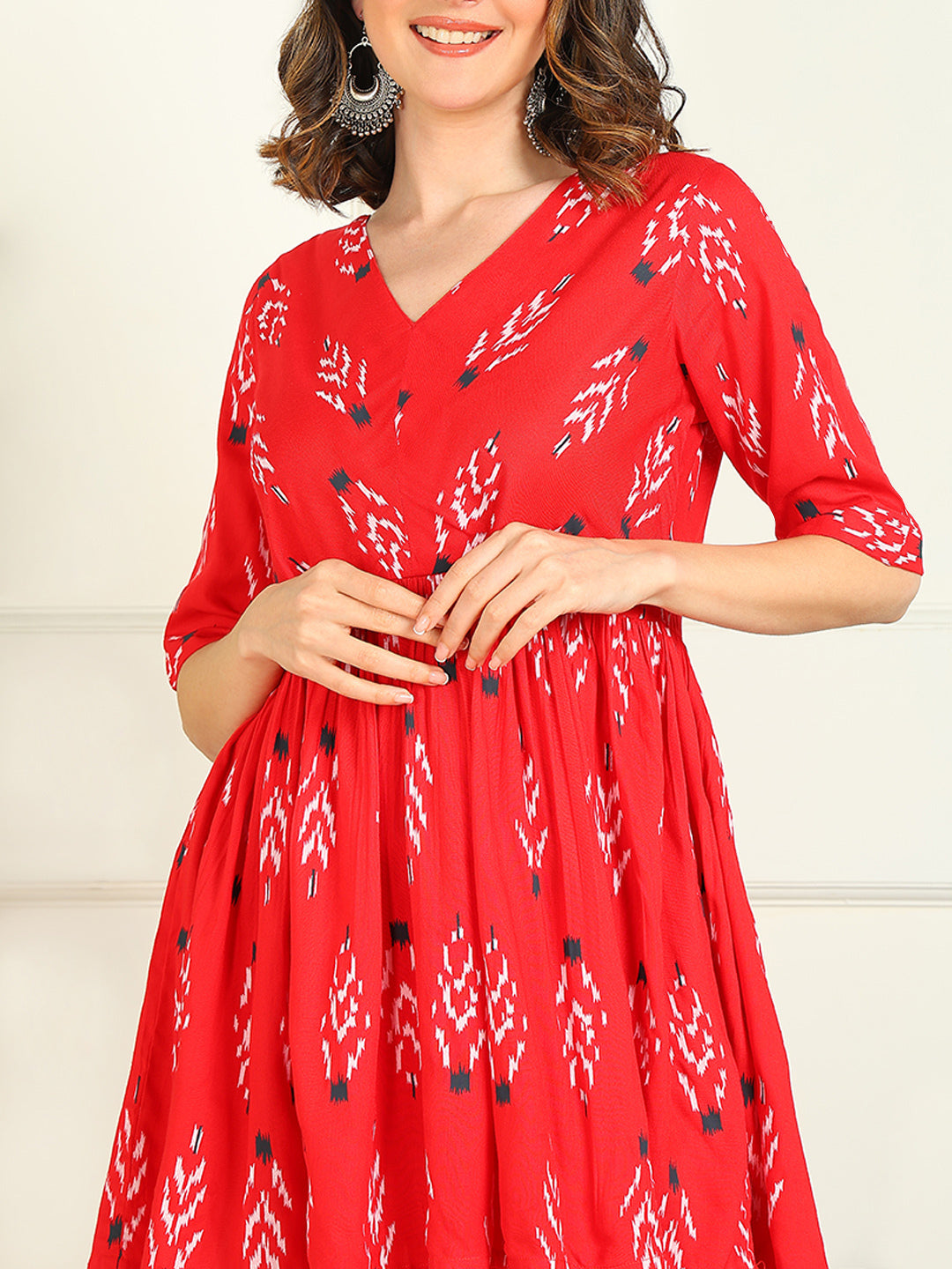 Printed Viscose Rayon Half Sleeve Kurti And Trouser Set