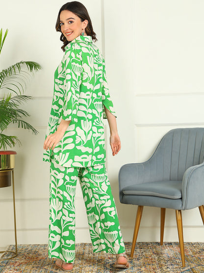 Printed Viscose Rayon 3/4 Sleeve Kurti And Trouser Set