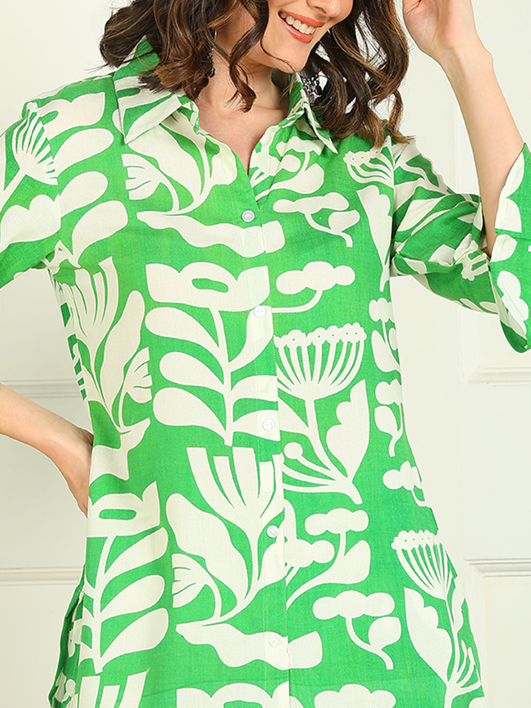 Printed Viscose Rayon 3/4 Sleeve Kurti And Trouser Set