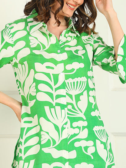 Printed Viscose Rayon 3/4 Sleeve Kurti And Trouser Set