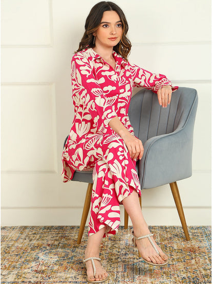 Printed Viscose Rayon 3/4 Sleeve Kurti And Trouser Set