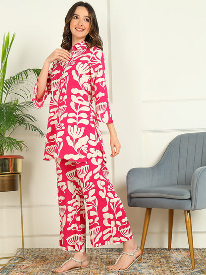 Printed Viscose Rayon 3/4 Sleeve Kurti And Trouser Set