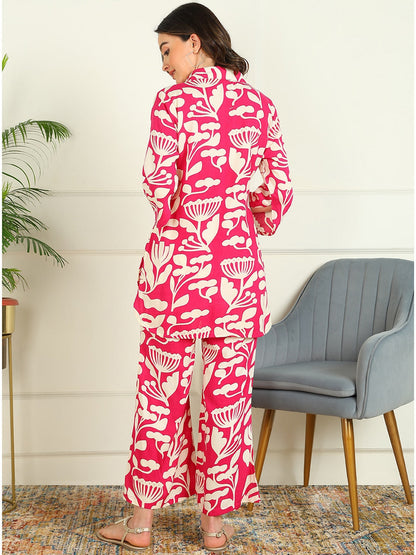 Printed Viscose Rayon 3/4 Sleeve Kurti And Trouser Set