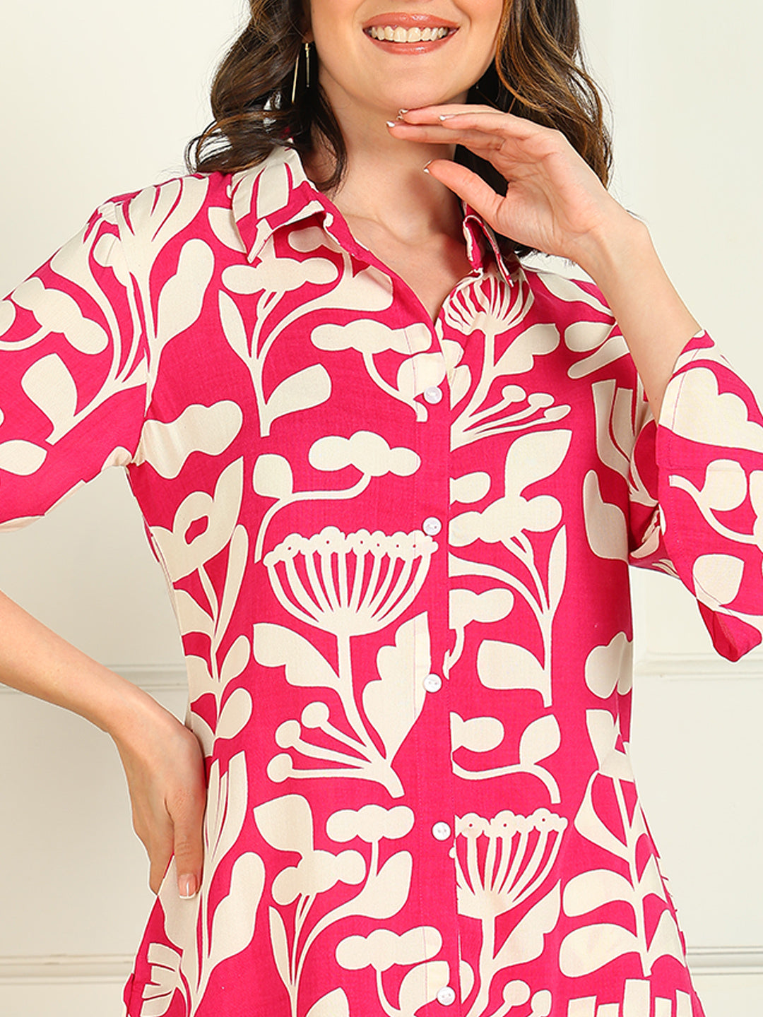 Printed Viscose Rayon 3/4 Sleeve Kurti And Trouser Set