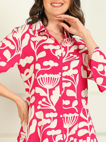 Printed Viscose Rayon 3/4 Sleeve Kurti And Trouser Set
