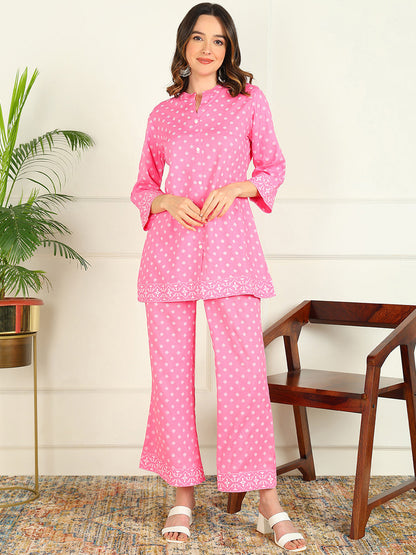 Printed Viscose Rayon 3/4 Sleeve Kurti And Trouser Set