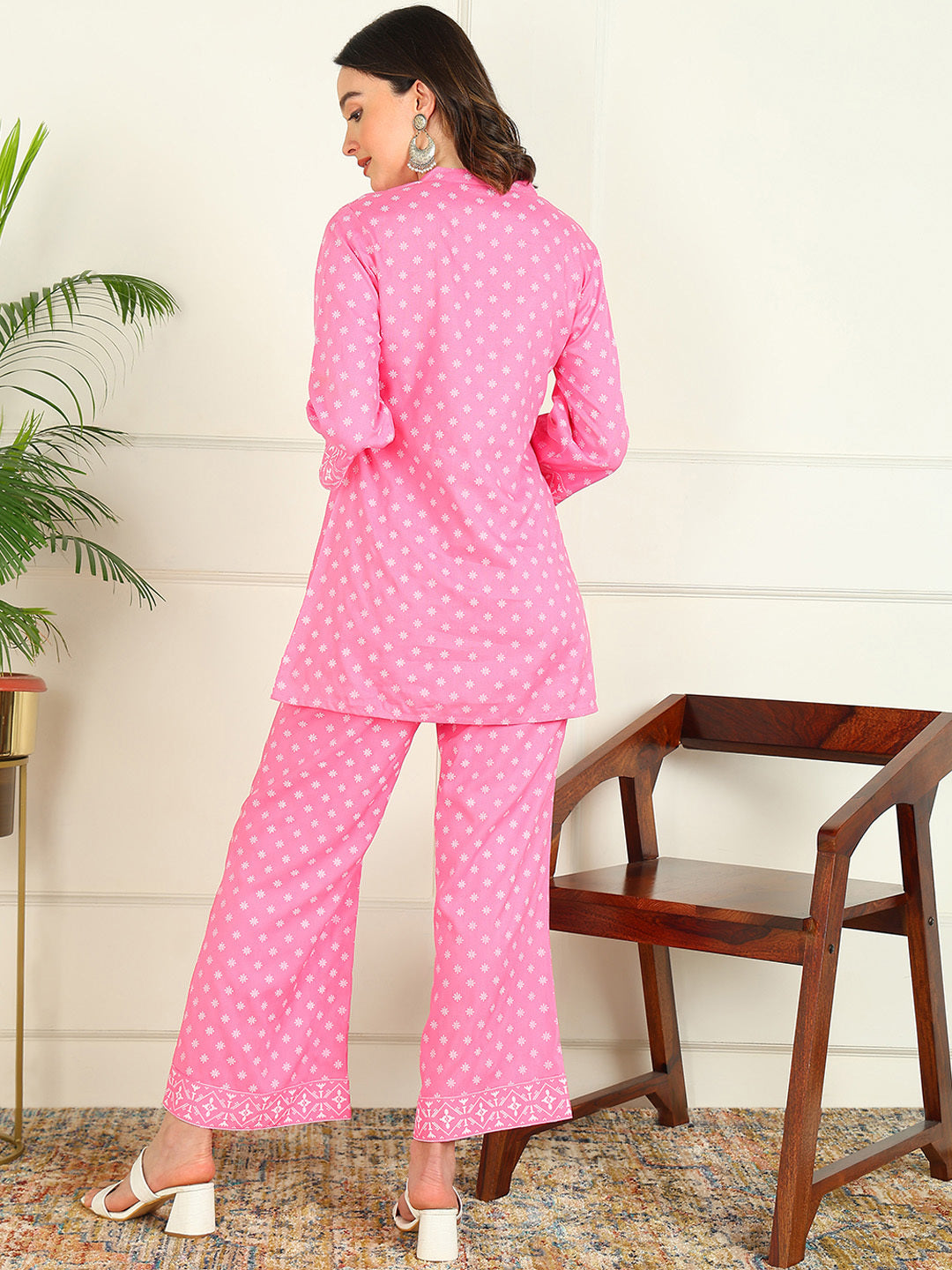 Printed Viscose Rayon 3/4 Sleeve Kurti And Trouser Set