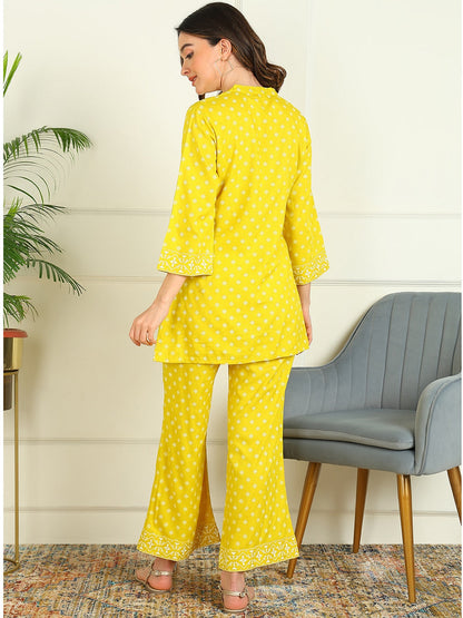 Printed Viscose Rayon 3/4 Sleeve Kurti And Trouser Set