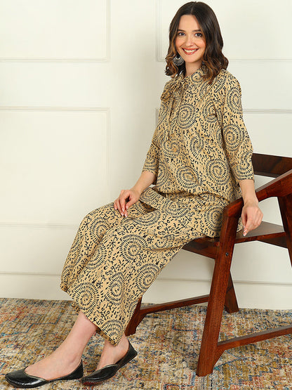 Printed Pure Cotton 3/4 Sleeve Kurti And Palazzo Set