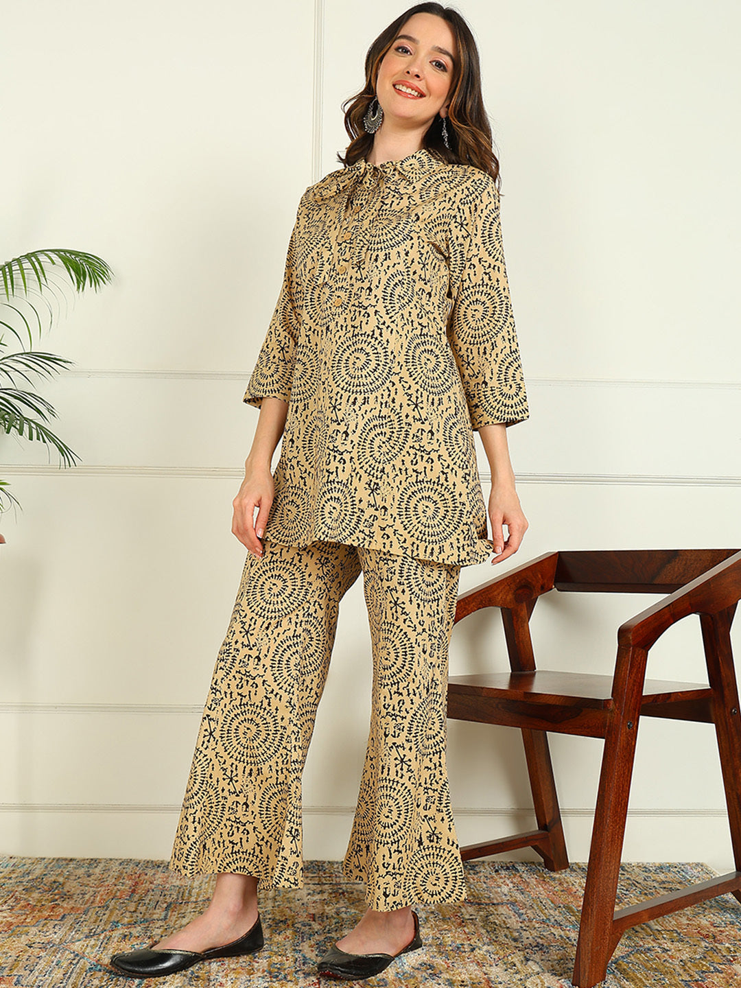 Printed Pure Cotton 3/4 Sleeve Kurti And Palazzo Set