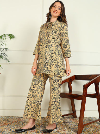 Printed Pure Cotton 3/4 Sleeve Kurti And Palazzo Set