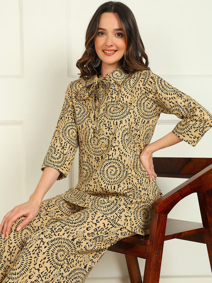 Printed Pure Cotton 3/4 Sleeve Kurti And Palazzo Set