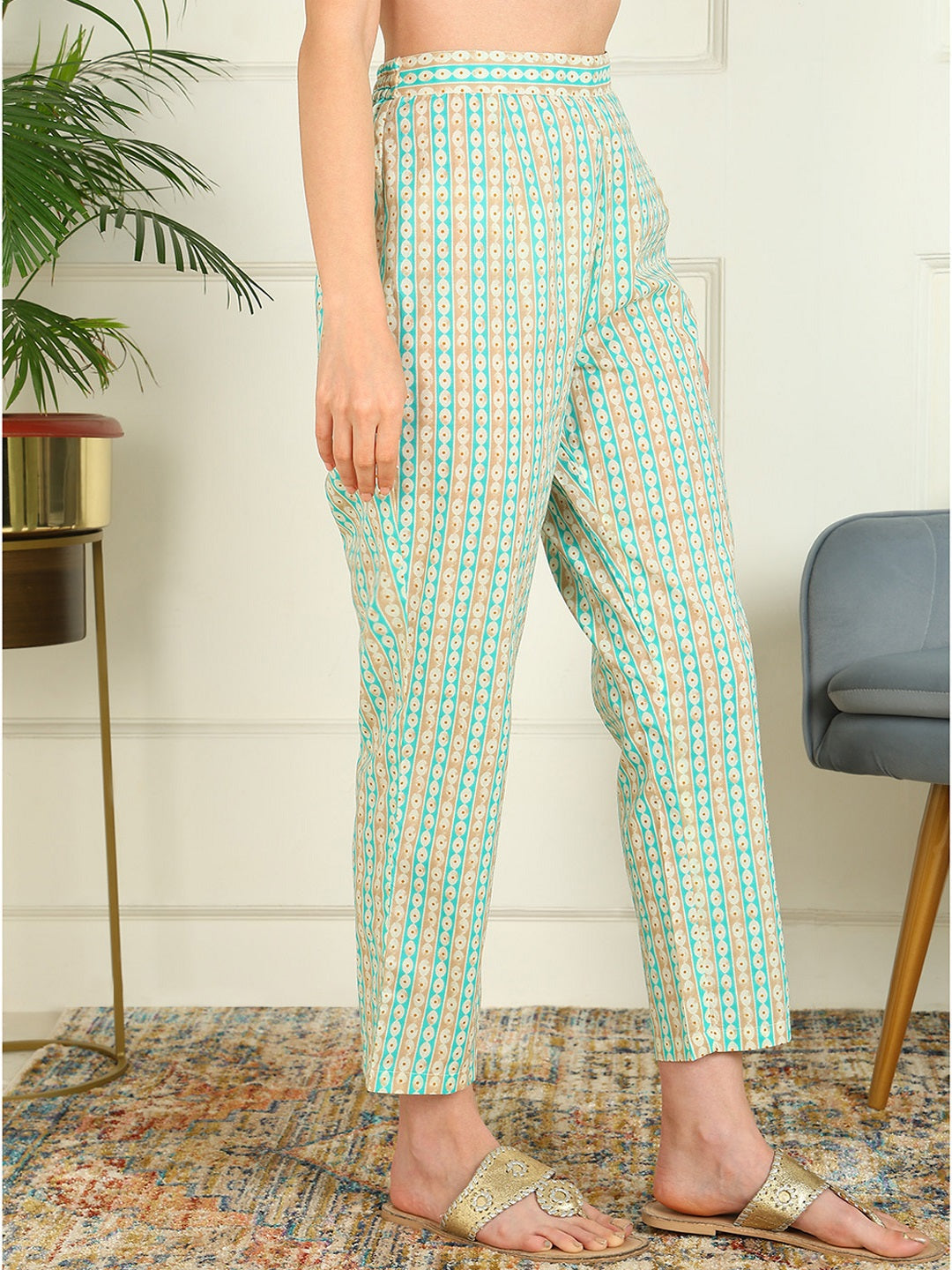 Printed Pure Cotton 3/4 Sleeve Kurta And Trouser Set With Dupatta