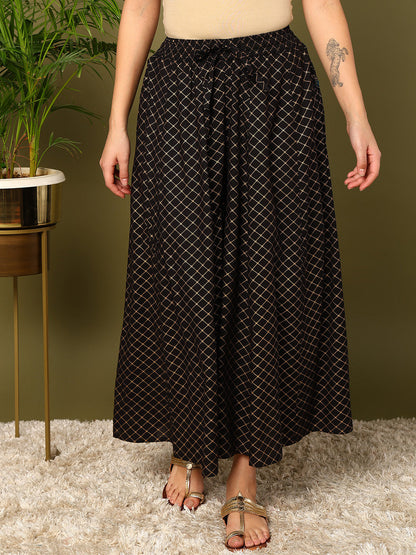 Black Viscose Rayon Printed Palazzos