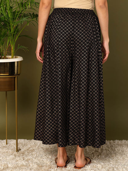 Black Viscose Rayon Printed Palazzos