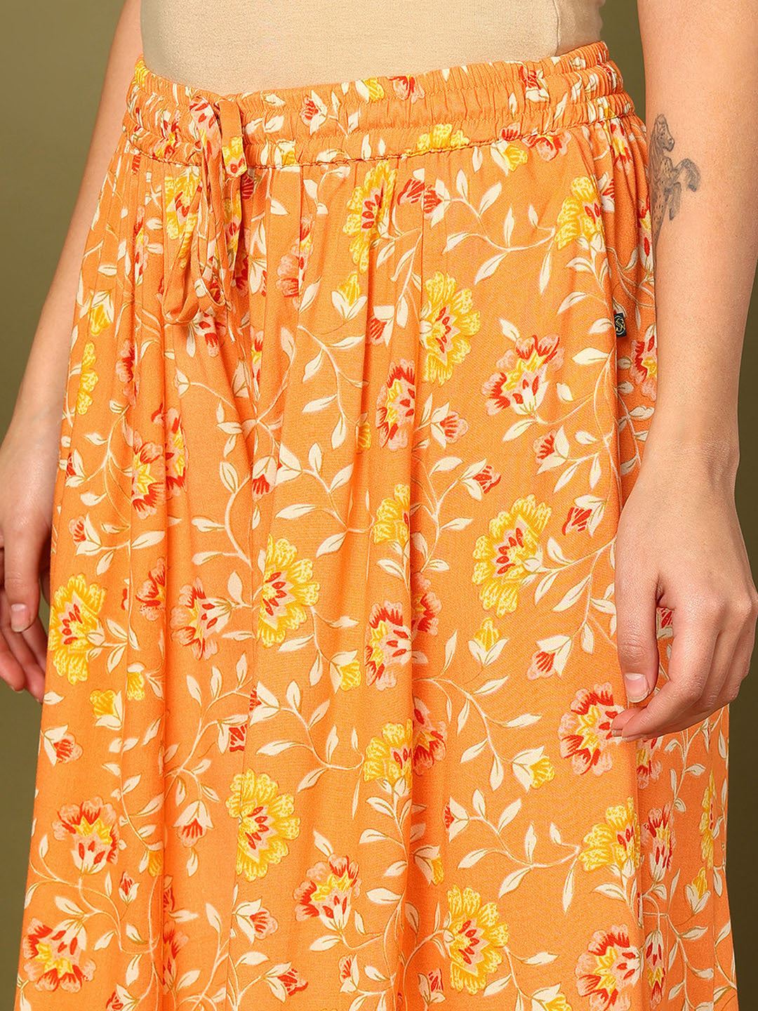 Orange Viscose Rayon Printed Palazzos