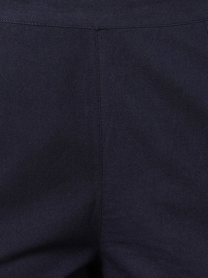 Blue Pure Cotton Solid Cigarette Trousers