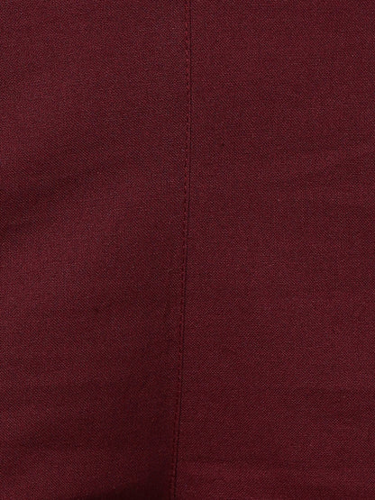 Wine Pure Cotton Solid Casual Trousers