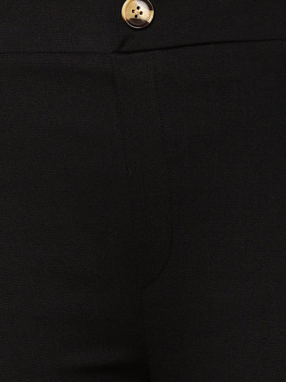 Black Lycra Blend Solid Bootcut Trousers