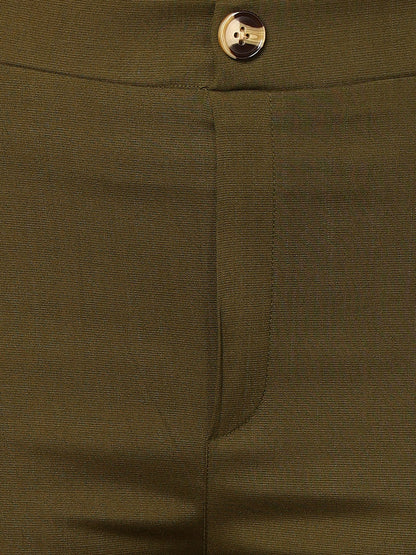 Green Lycra Blend Solid Bootcut Trousers