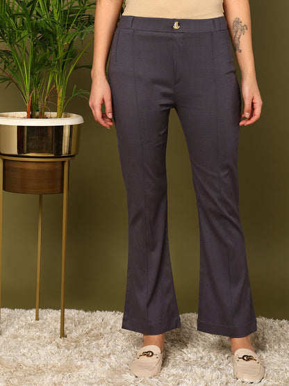 Grey Lycra Blend Solid Bootcut Trousers