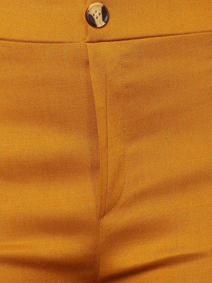 Yellow Lycra Blend Solid Bootcut Trousers
