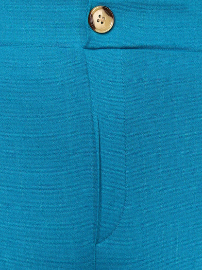 Blue Lycra Blend Solid Bootcut Trousers