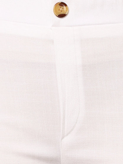 White Lycra Blend Solid Bootcut Trousers