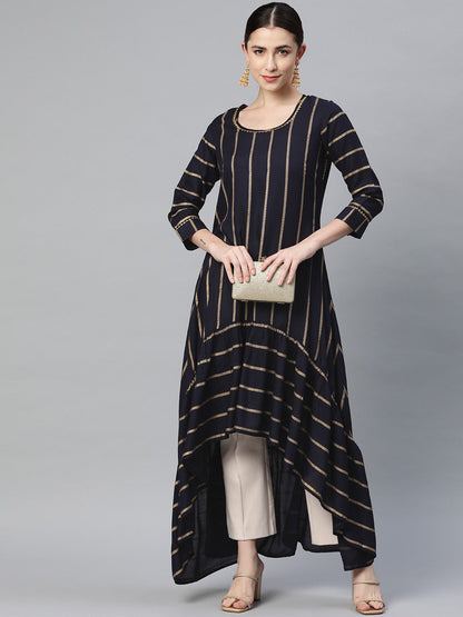 High Low Striped Viscose Rayon Kurta