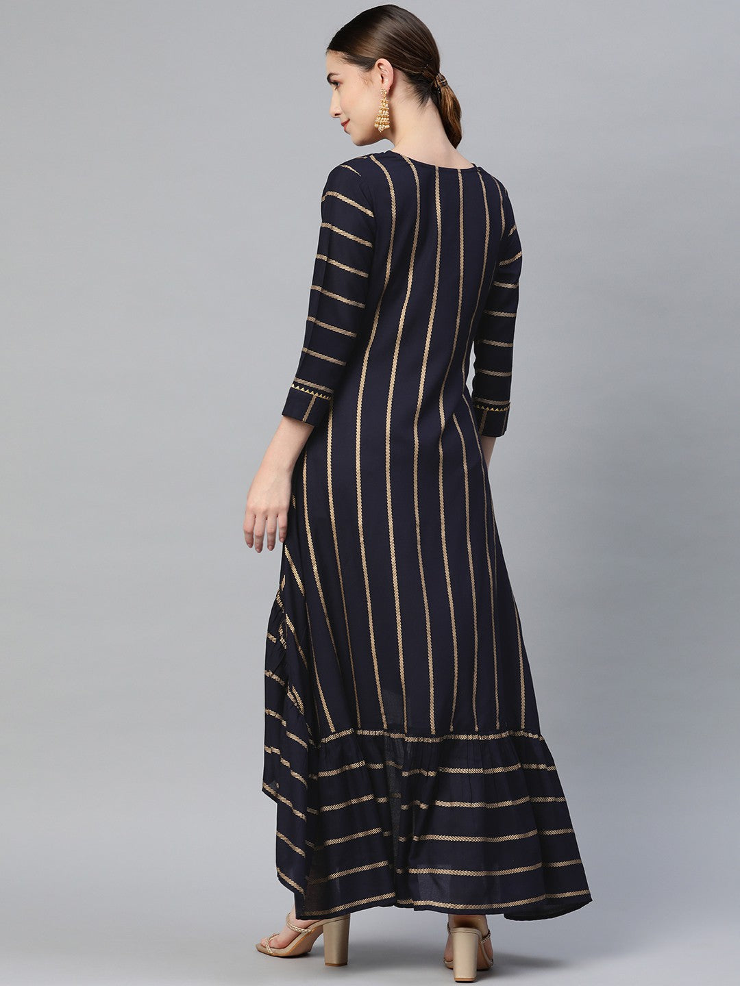 High Low Striped Viscose Rayon Kurta
