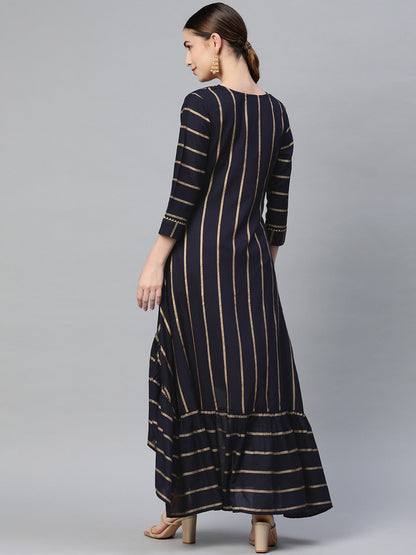 High Low Striped Viscose Rayon Kurta