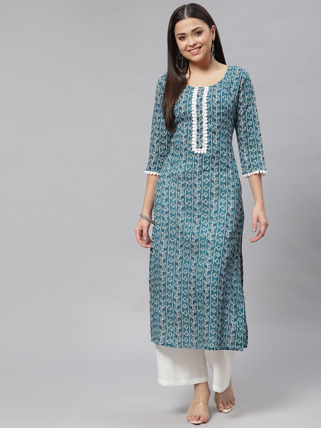 Straight Floral Print Viscose Rayon Kurta