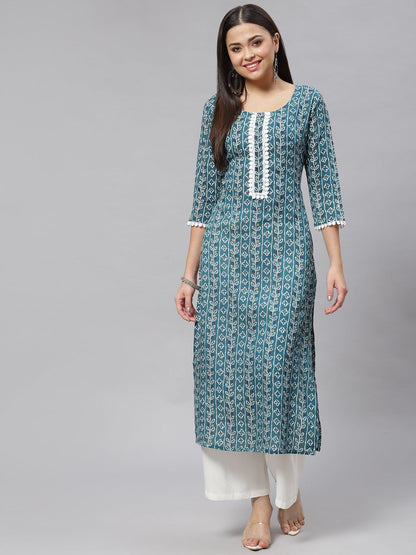 Straight Floral Print Viscose Rayon Kurta