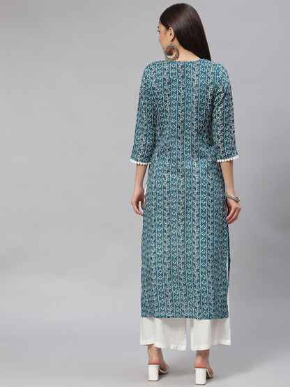 Straight Floral Print Viscose Rayon Kurta