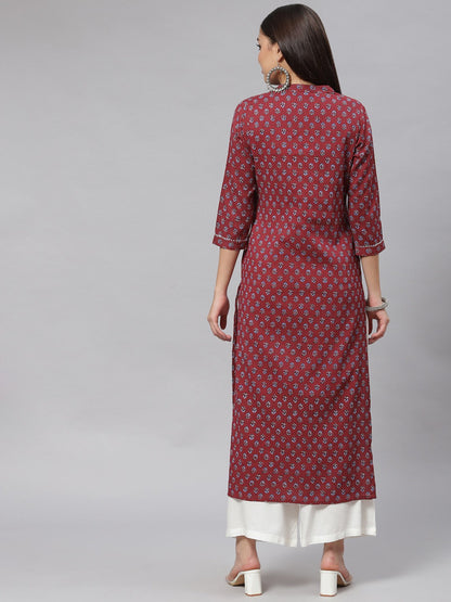 Straight Floral Print Viscose Rayon Kurta