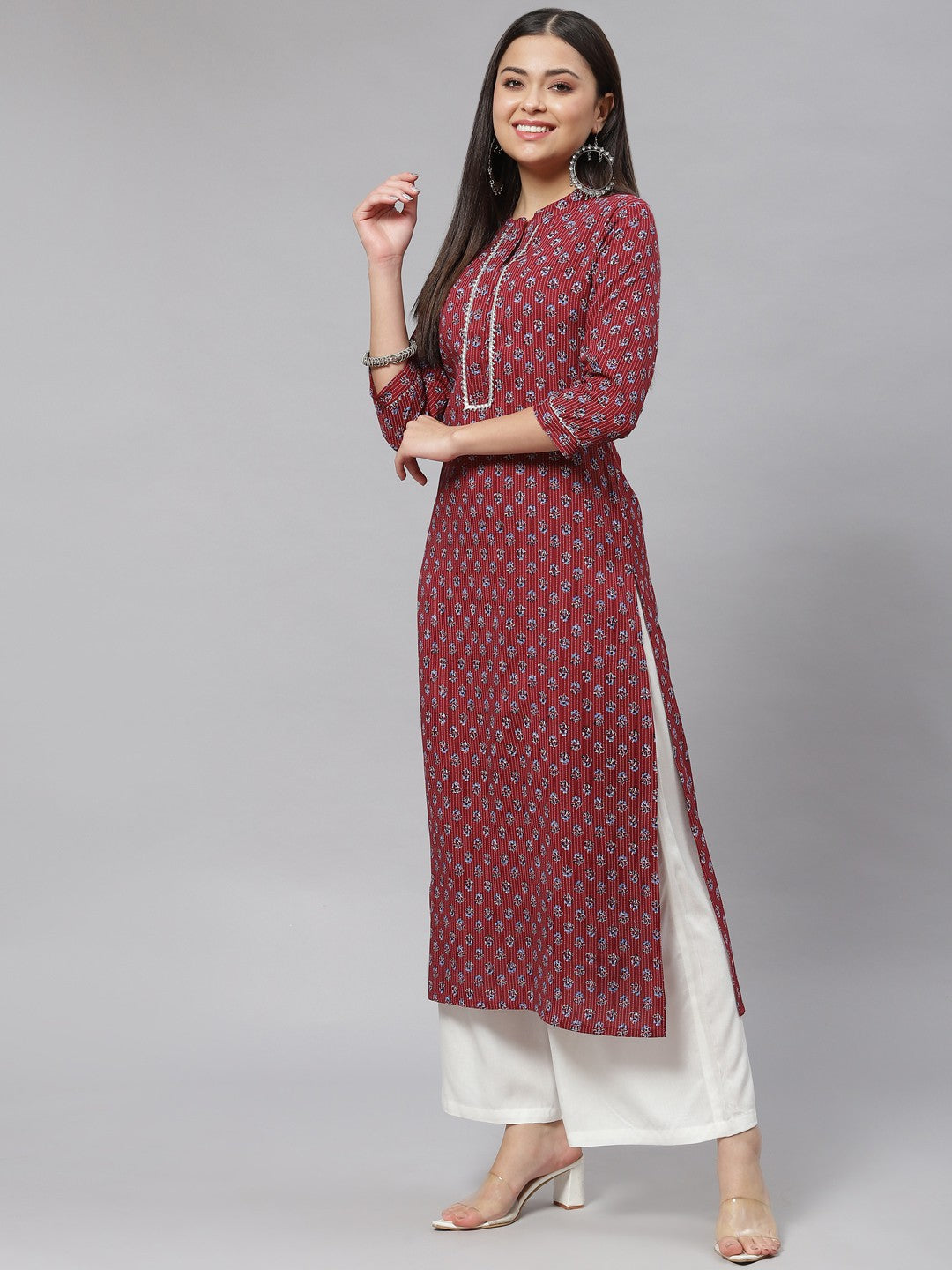 Straight Floral Print Viscose Rayon Kurta