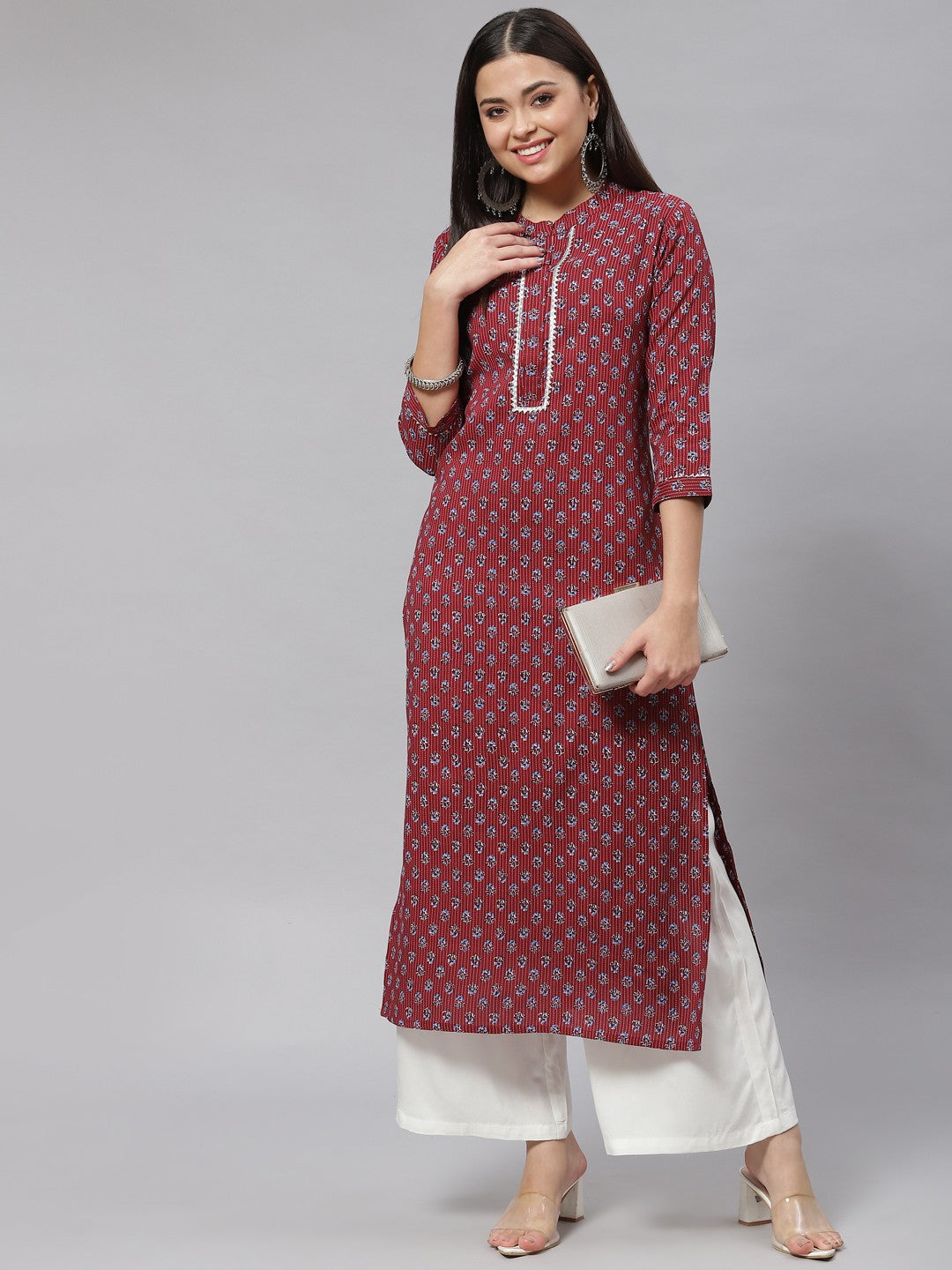 Straight Floral Print Viscose Rayon Kurta