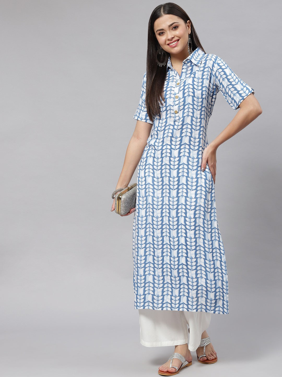 Straight Floral Print Viscose Rayon Kurta