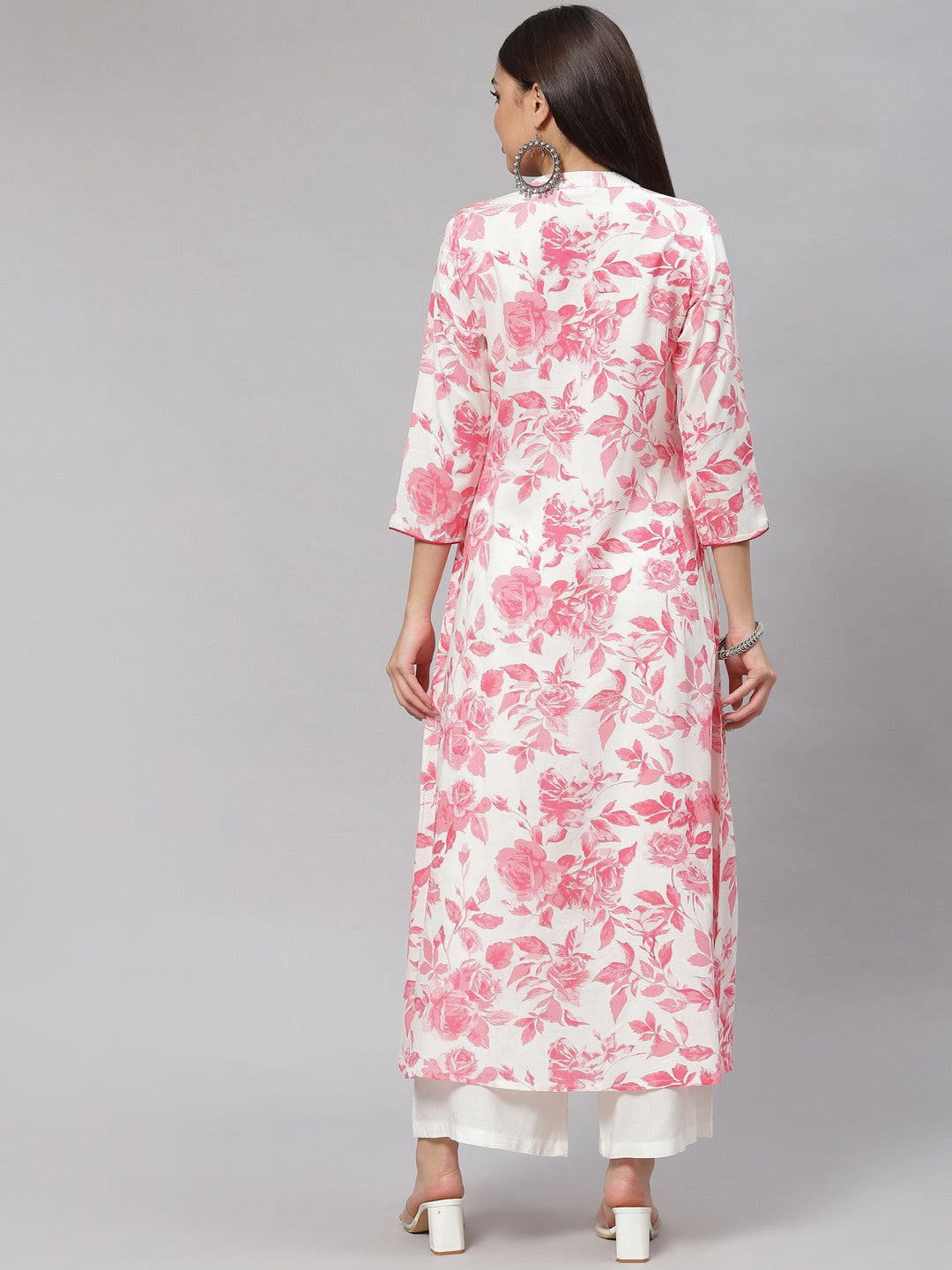 A-line Floral Print Viscose Rayon Kurta
