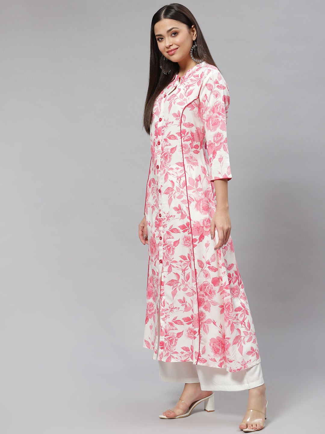 A-line Floral Print Viscose Rayon Kurta