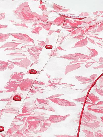 A-line Floral Print Viscose Rayon Kurta
