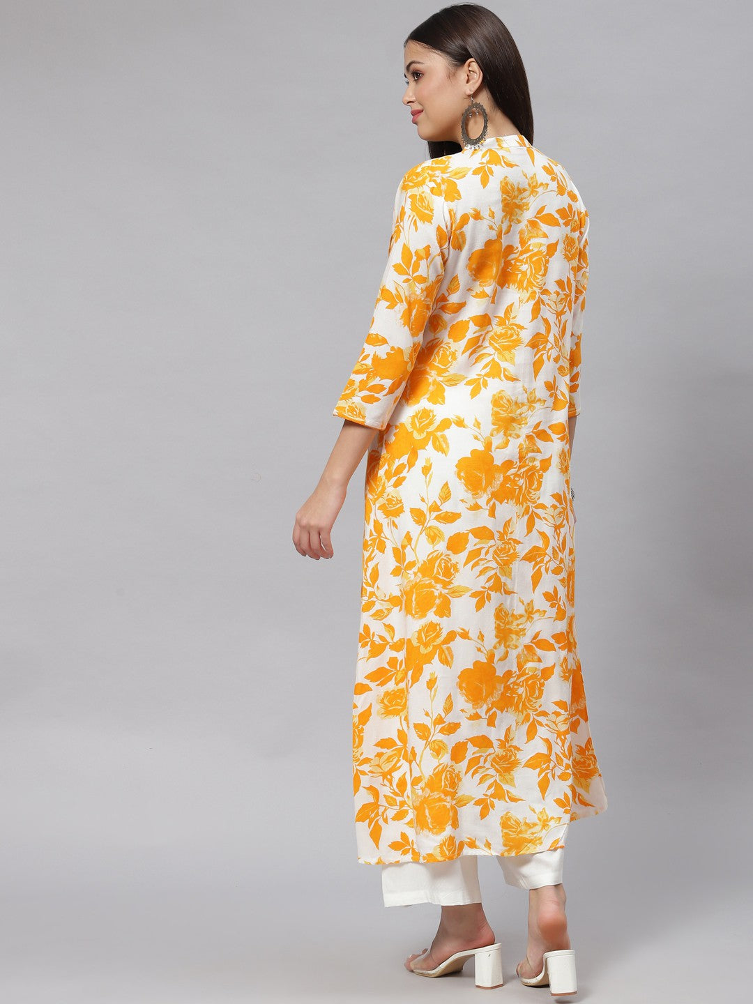 A-line Floral Print Viscose Rayon Kurta